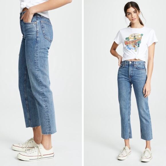 Re/Done Denim - Re/Done Originals 2019 High Rise Stove Pipe Raw Hem Light Wash 25 190-3WSTV27